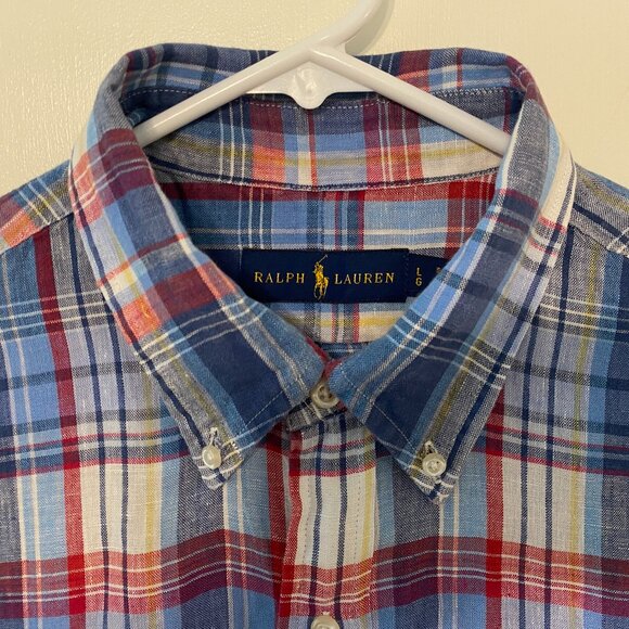 Ralph Lauren Polo Men's S/S Classic Plaid 100% Linen Button-Down Shirt L Pony - Picture 3 of 10